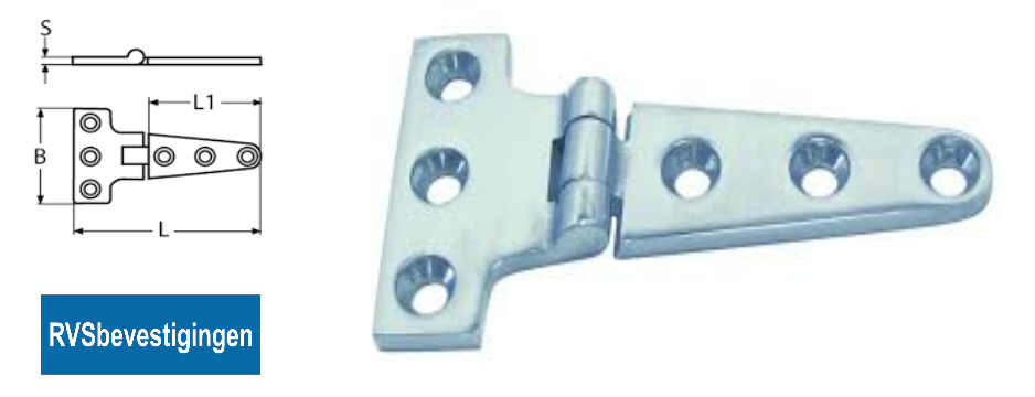 T-scharnier 152x110x75x4mm RVS A4 1 stuks