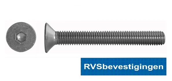 Binnenzeskantbout Din7991 RVS A2 M6x45mm 100 stuks