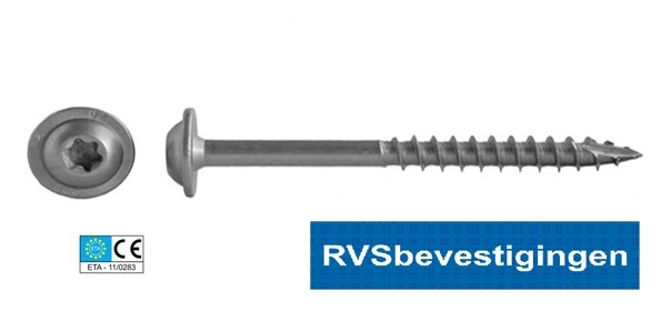 Houtconstructieschroeven RVS TORX (TX) met discuskop 8,0x160/80mm 50 stuks