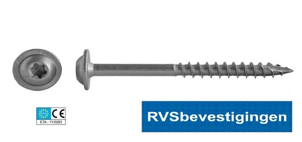 Houtconstructieschroeven RVS TORX (TX) met discuskop 8,0x240/80mm 50 stuks