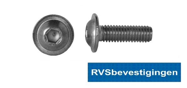 Laagbolkop binnenzeskantbout ISO7380 ULF RVS A2 M5x35mm 100 stuks