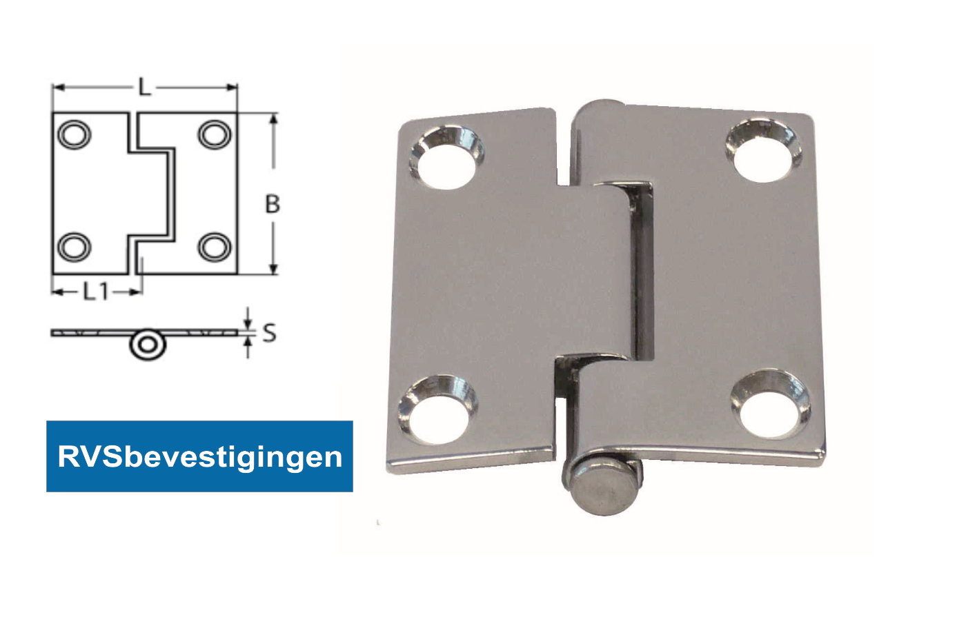 Scharnier gestanst scharnierpen onder recht 50x25x50x2mm RVS A2 1 stuks
