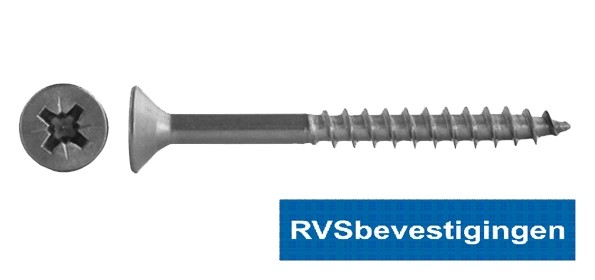 Spaanplaatschroeven RVS Pozidrive (PZ) platkop 5,0x70/42mm 100 stuks