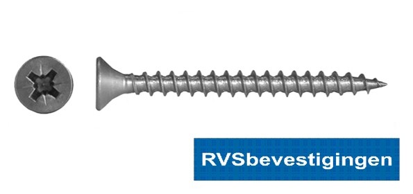 Spaanplaatschroeven RVS Pozidrive (PZ) platkop 6,0x100mm 100 stuks