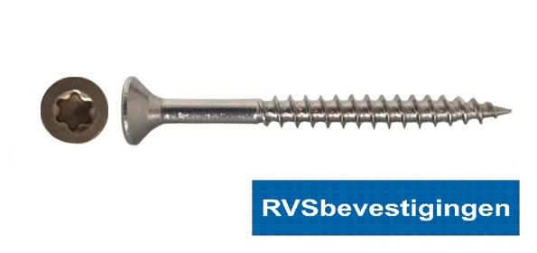 Spaanplaatschroeven RVS TORX (TX) platkop 4,0x40/24mm 200 stuks