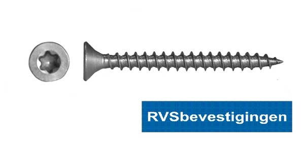 Spaanplaatschroeven RVS TORX (TX) platkop 6,0x60mm 100 stuks