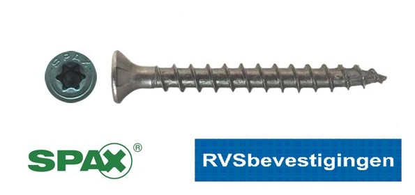 SPAX spaanplaatschroeven RVS TORX (TX) platkop 4,5x40mm 200 stuks