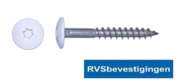 Kleurkop-schroeven voor Trespa®/HPL platen 4,8x32mm RAL9001 cremewit RVS A2 TX-20 100 stuks