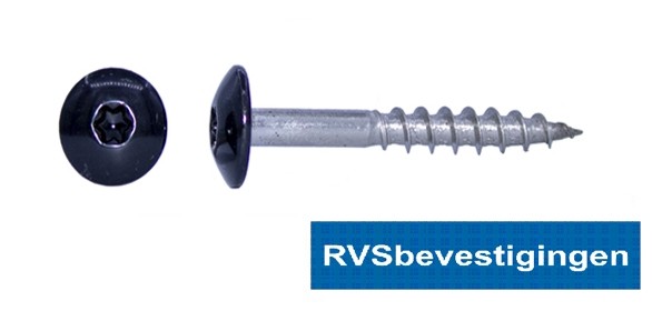 Kleurkop-schroeven voor Trespa®/HPL platen 4,8x25mm RAL9005 gitzwart RVS A2 TX-20 100 stuks