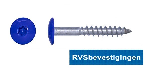 Kleurkop-schroeven voor Trespa®/HPL platen 4,8x32mm RAL5002 ultramarijn blauw RVS A2 TX-20 100st