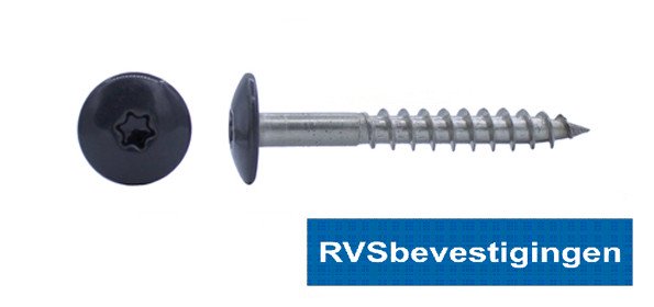 Kleurkop-schroeven voor Trespa®/HPL platen 4,8x38mm RAL7021 zwartgrijs RVS A2 TX-20 100 stuks