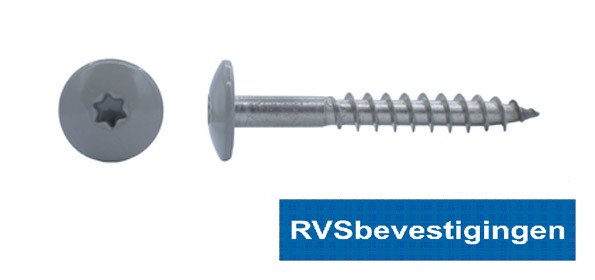 Kleurkop-schroeven voor Trespa®/HPL platen 4,8x38mm RAL7030 steengrijs RVS A2 TX-20 100 stuks
